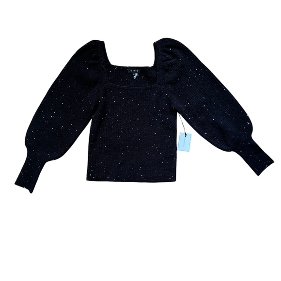 1.STATE Long Sleeve Square Neck Sweater NWT Size Medium M Black - Picture 2 of 7